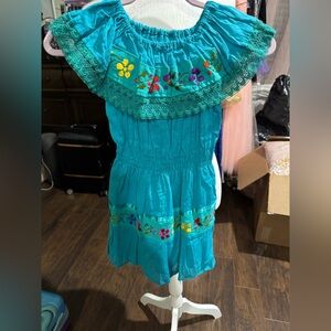 Turquoise Embroidered Off-Shoulder Dress